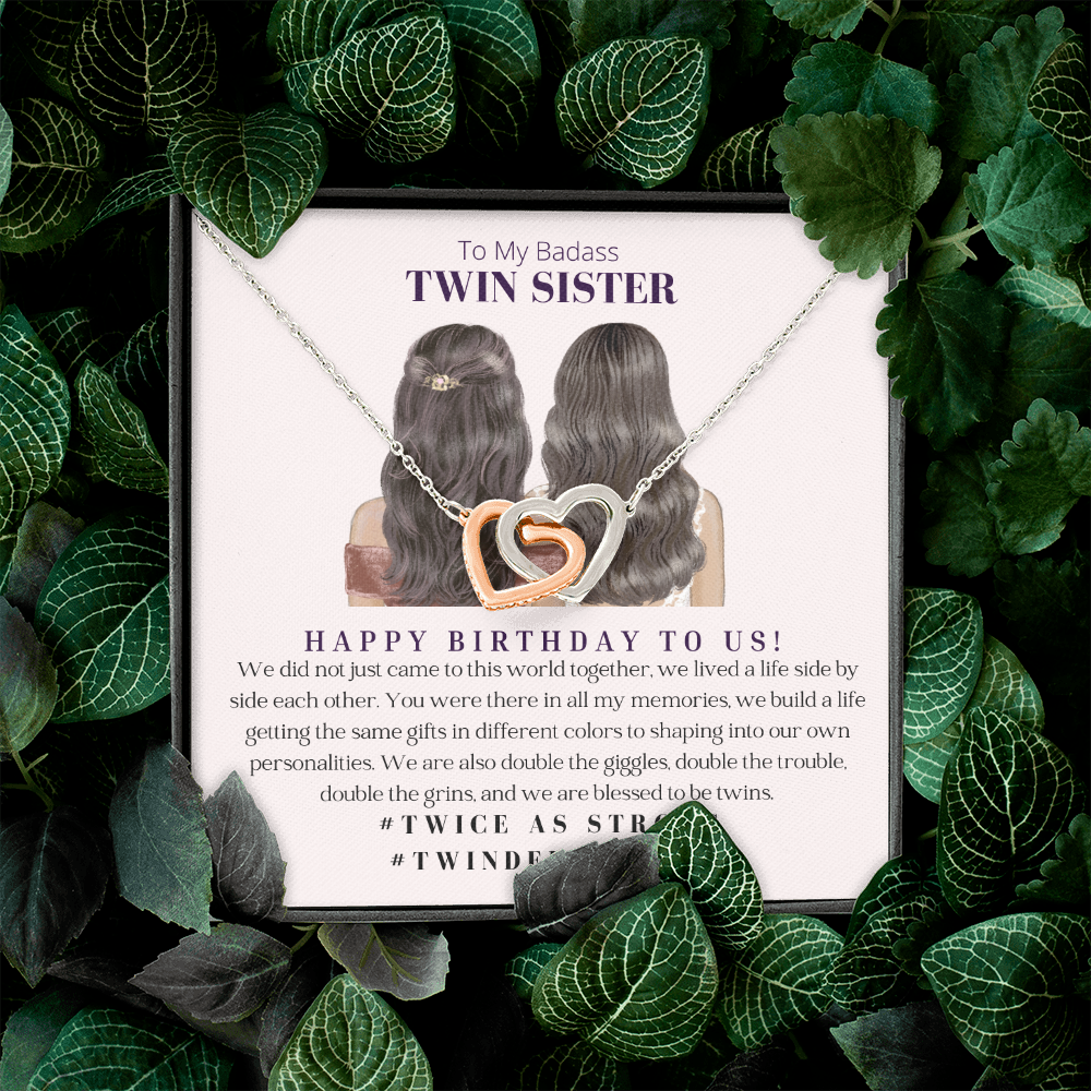 Twin Sister Interlocking Heart Necklace Birthday Gift For Her - 18k Gold