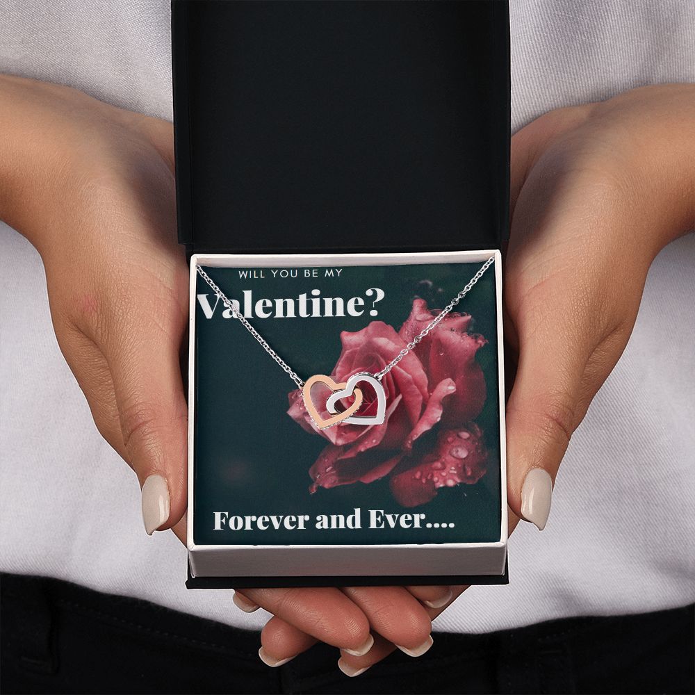 Valentine Interlocking Hearts (Promise or Proposal) Necklace With CZ Crystals 18k Gold Gift For Her