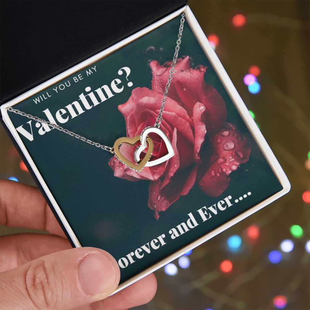 Valentine Interlocking Hearts (Promise or Proposal) Necklace With CZ Crystals 18k Gold Gift For Her