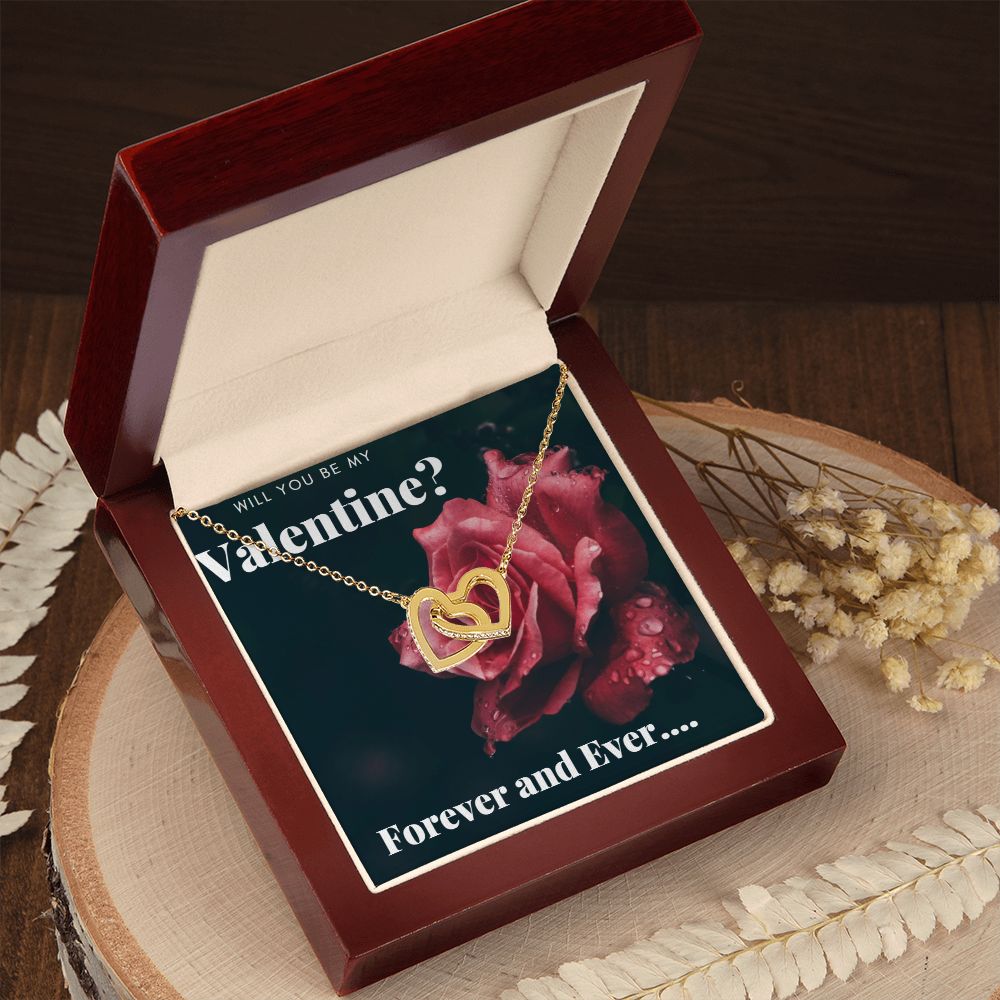 Valentine Interlocking Hearts (Promise or Proposal) Necklace With CZ Crystals 18k Gold Gift For Her