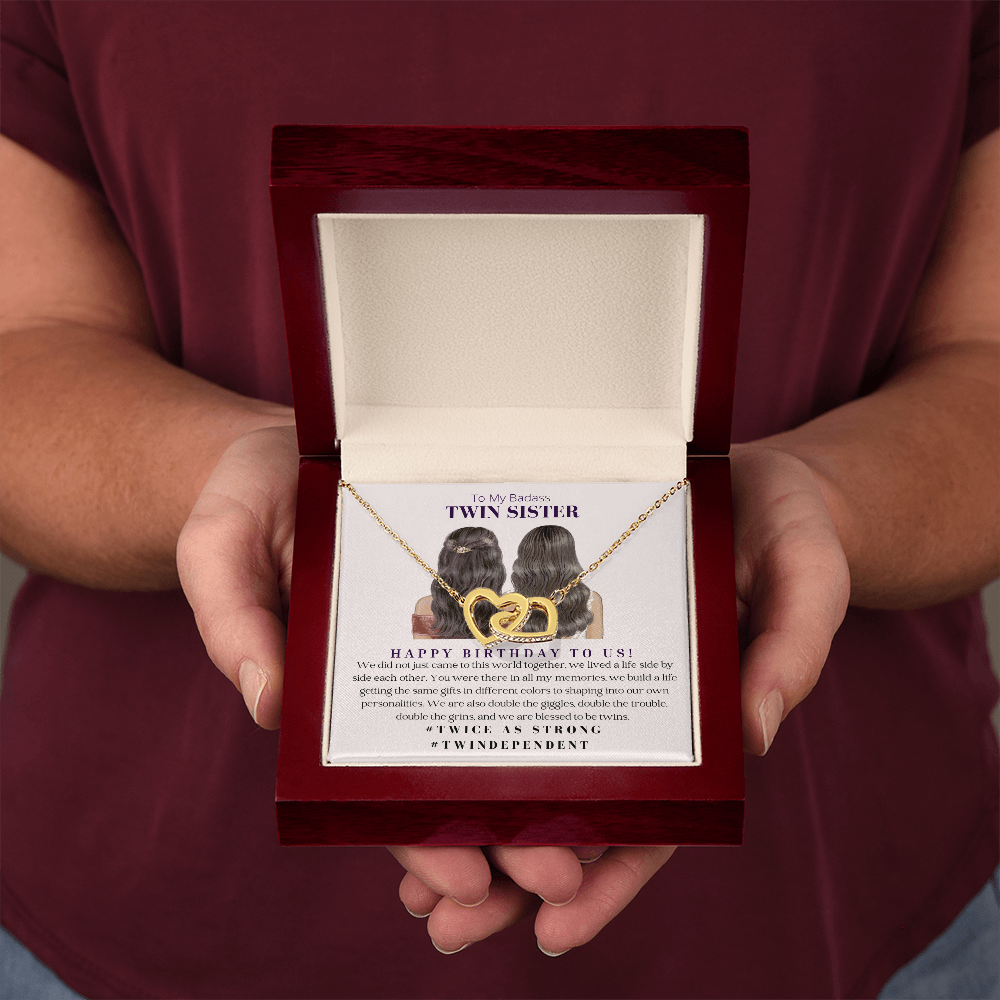 Twin Sister Interlocking Heart Necklace Birthday Gift For Her - 18k Gold