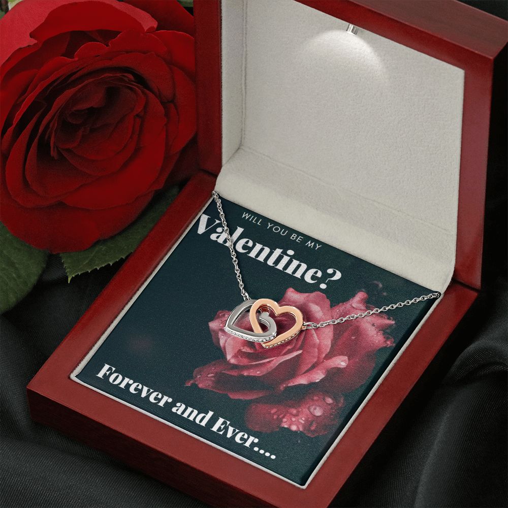 Valentine Interlocking Hearts (Promise or Proposal) Necklace With CZ Crystals 18k Gold Gift For Her