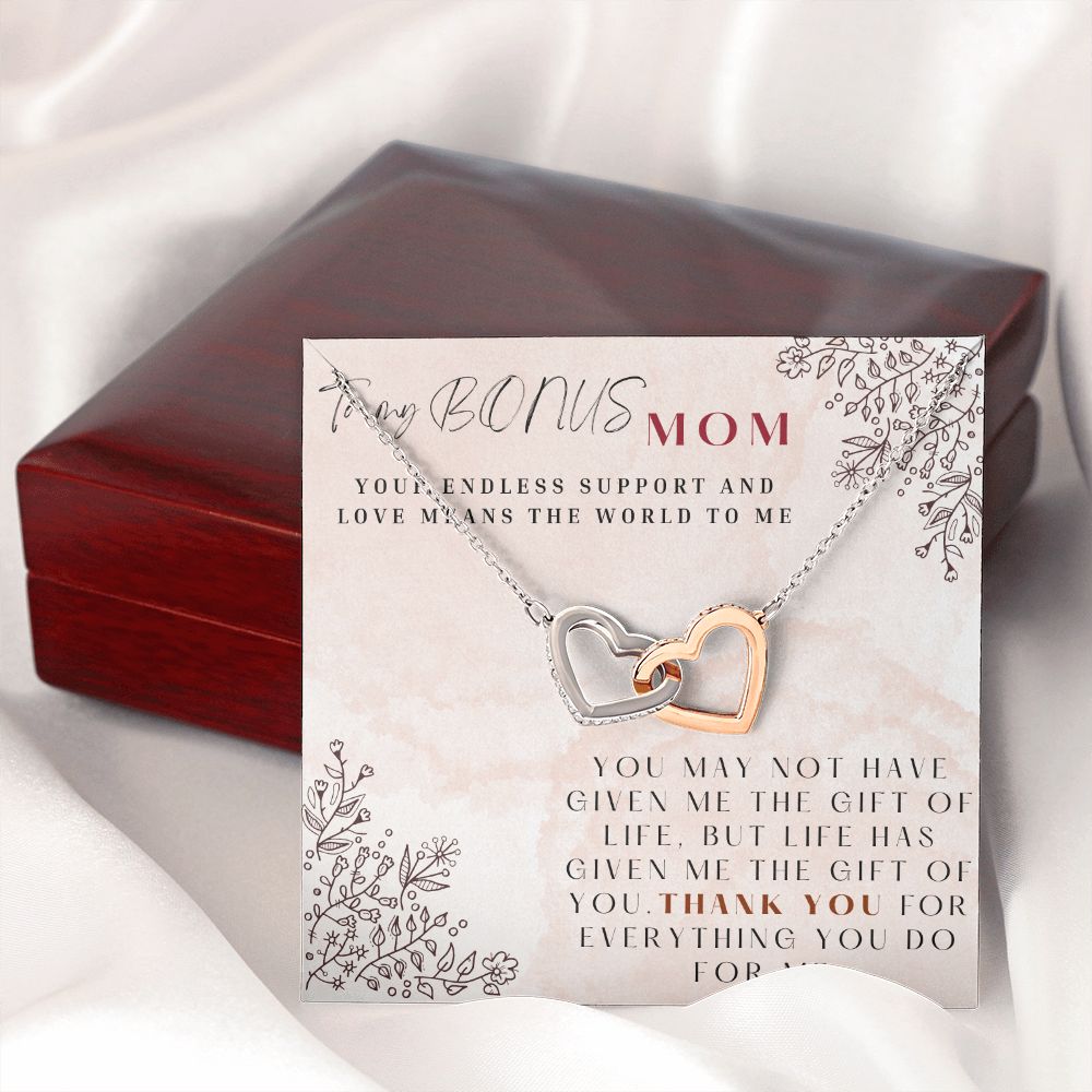 To My Bonus Mom Interlocking Hearts Necklace Gift for Step Mothers