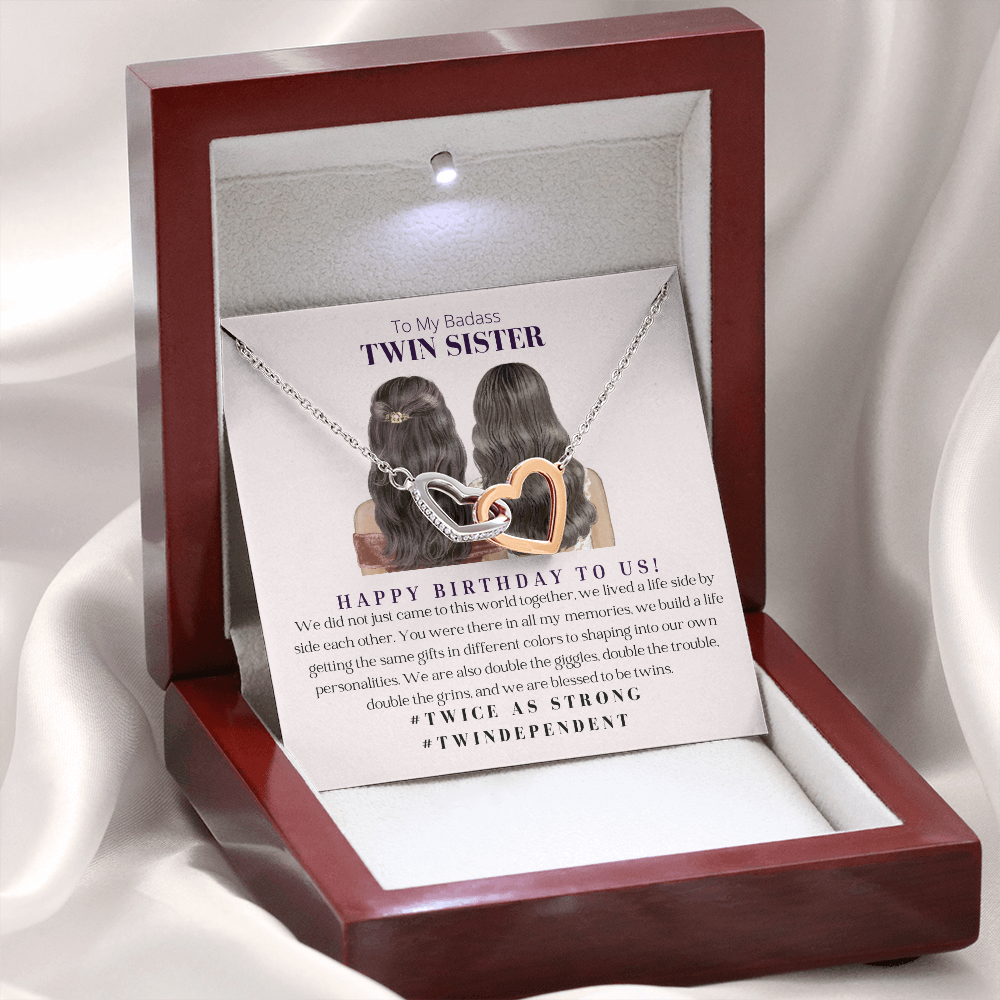 Twin Sister Interlocking Heart Necklace Birthday Gift For Her - 18k Gold