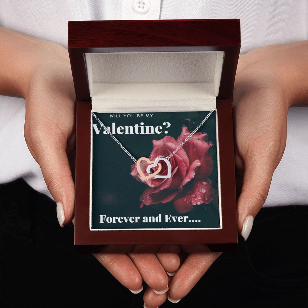 Valentine Interlocking Hearts (Promise or Proposal) Necklace With CZ Crystals 18k Gold Gift For Her