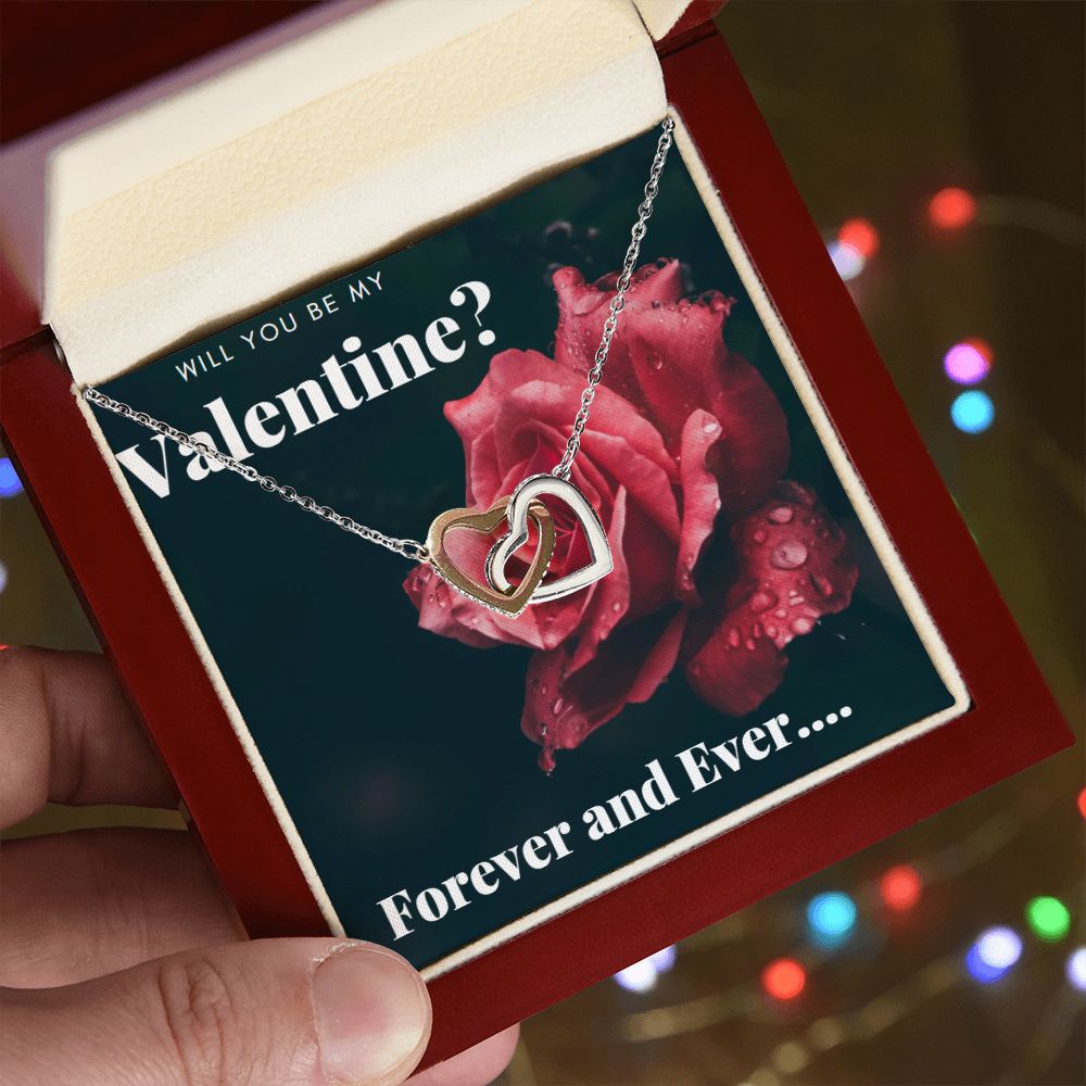 Valentine Interlocking Hearts (Promise or Proposal) Necklace With CZ Crystals 18k Gold Gift For Her