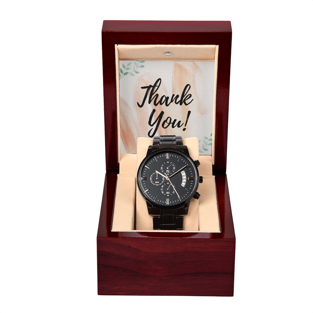 Thank You Black Chronograph Watch Gift For Him