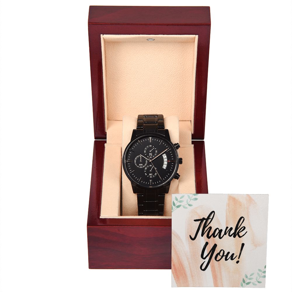 Thank You Black Chronograph Watch Gift For Him