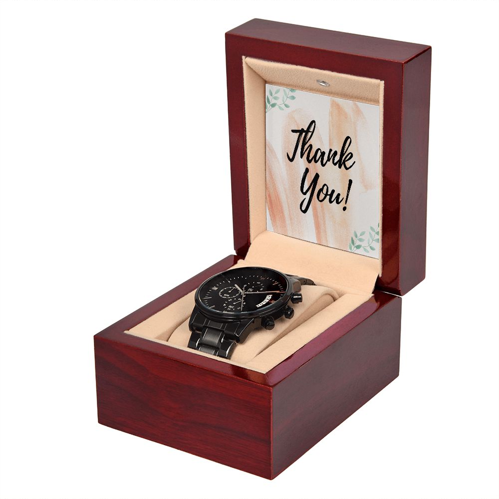 Thank You Black Chronograph Watch Gift For Him