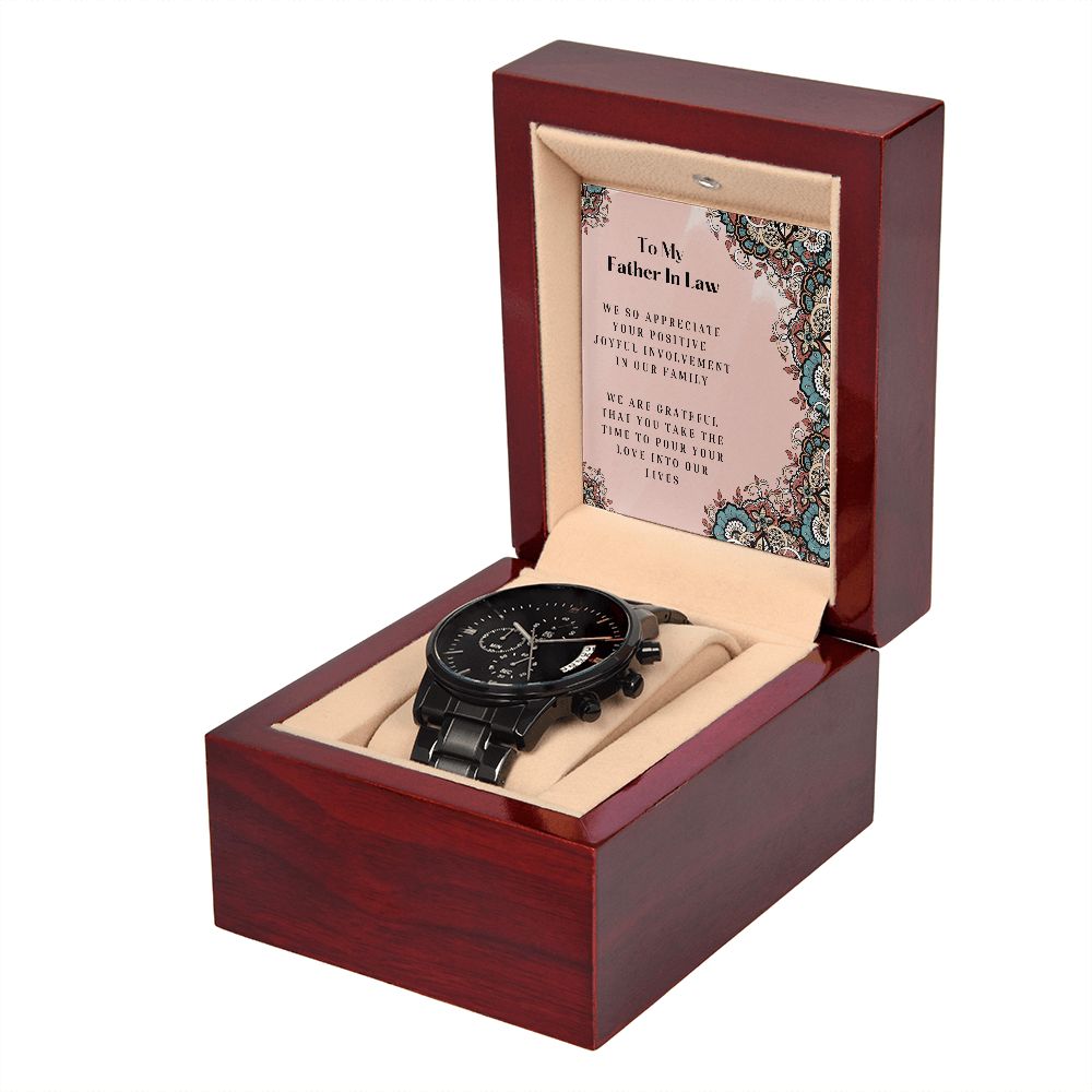 To My Father In Law Black Chronograph Watch Gift With Loving Note