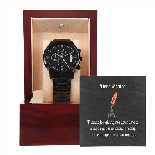 Dear Mentor Black Chronograph Watch Gift For Him