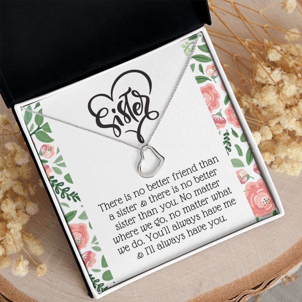 Delicate Heart Necklace Gift for Sister With Loving Note
