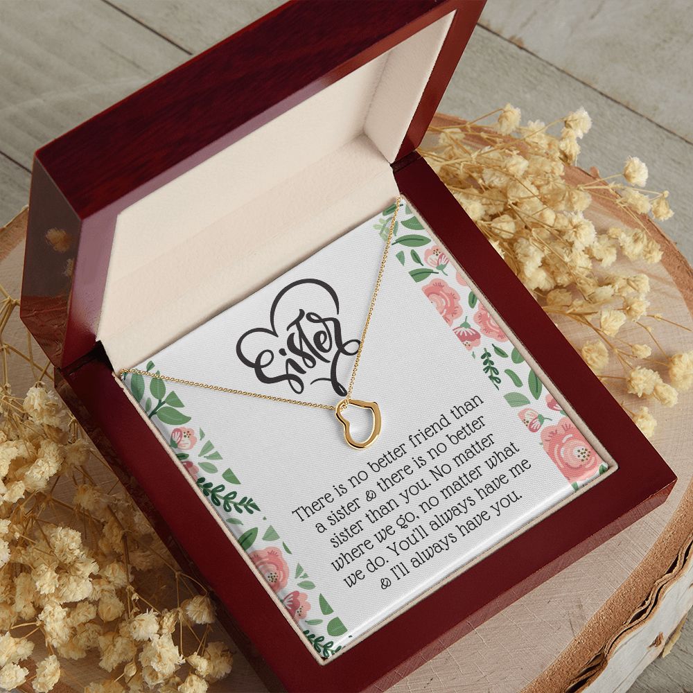 Delicate Heart Necklace Gift for Sister With Loving Note