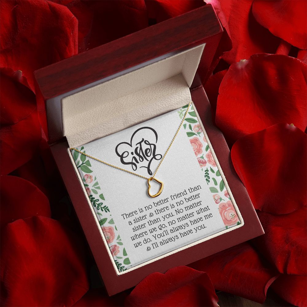 Delicate Heart Necklace Gift for Sister With Loving Note