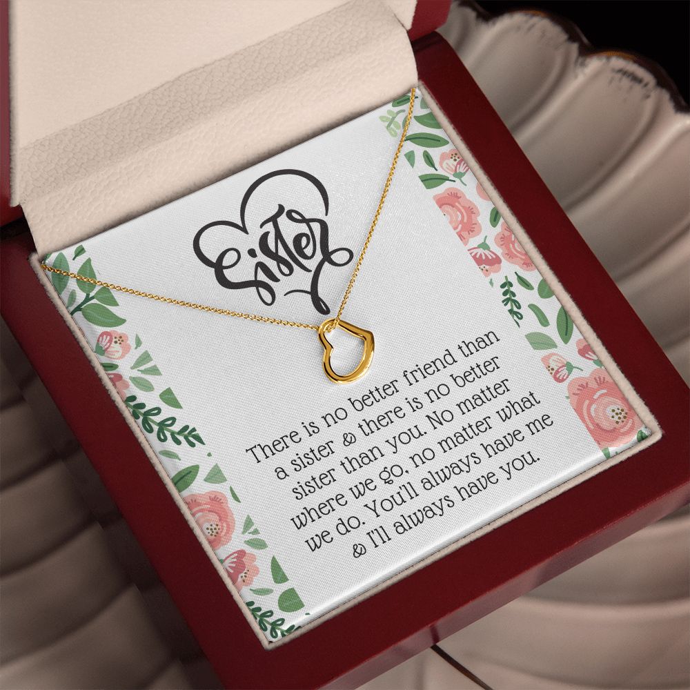 Delicate Heart Necklace Gift for Sister With Loving Note