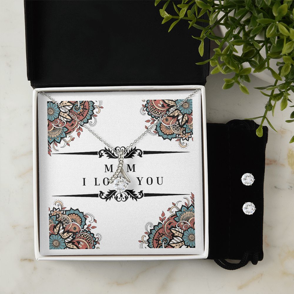 Mom I Love You Alluring Necklace and Cubic Zirconia Earring Gift Set For Her