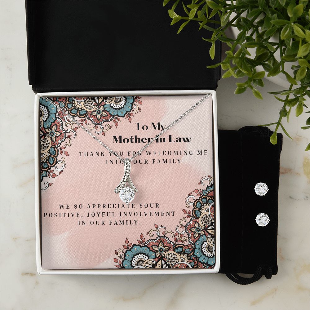 To My Mother In Law Alluring Necklace and Cubic Zirconia Earring Gift Set With Loving Note