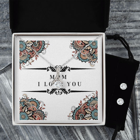 Mom I Love You Alluring Necklace and Cubic Zirconia Earring Gift Set For Her