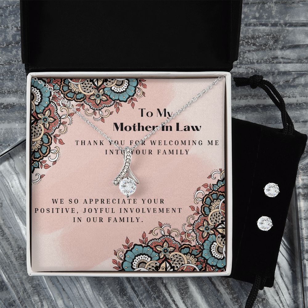 To My Mother In Law Alluring Necklace and Cubic Zirconia Earring Gift Set With Loving Note