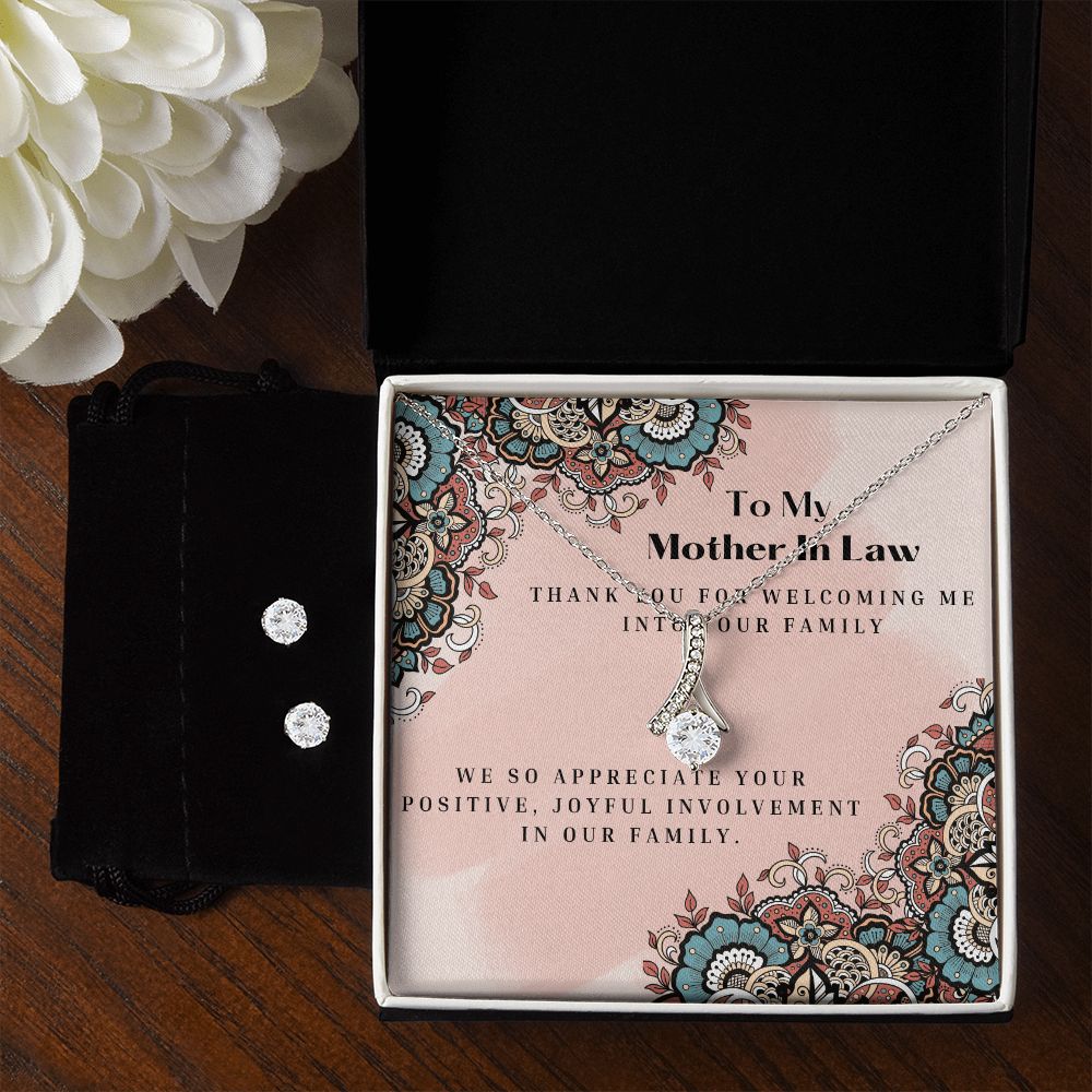 To My Mother In Law Alluring Necklace and Cubic Zirconia Earring Gift Set With Loving Note