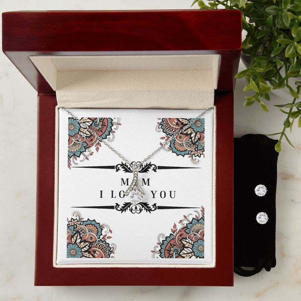 Mom I Love You Alluring Necklace and Cubic Zirconia Earring Gift Set For Her