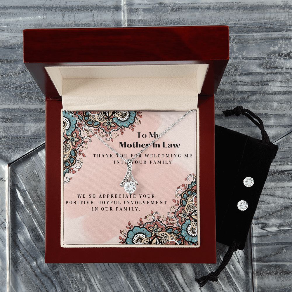 To My Mother In Law Alluring Necklace and Cubic Zirconia Earring Gift Set With Loving Note
