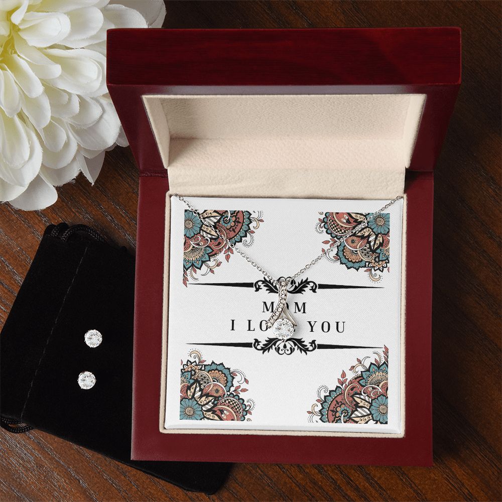 Mom I Love You Alluring Necklace and Cubic Zirconia Earring Gift Set For Her