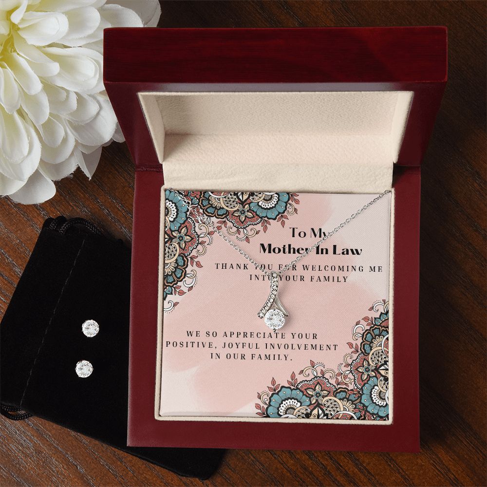 To My Mother In Law Alluring Necklace and Cubic Zirconia Earring Gift Set With Loving Note