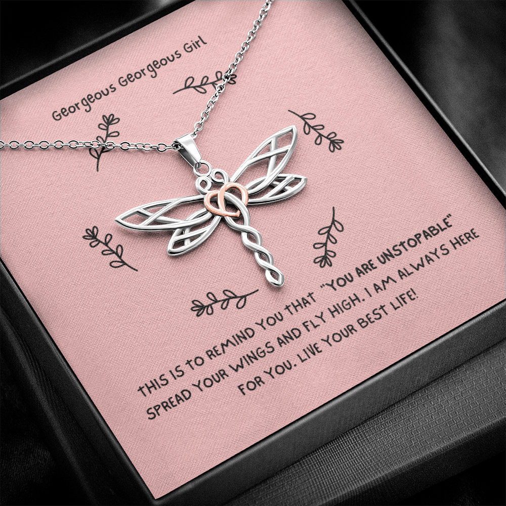 Dragonfly Necklace with Heart in the Middle - Gorgeous Gorgeous Girl Gift for Her - Gift of Hope - Birthday Gift